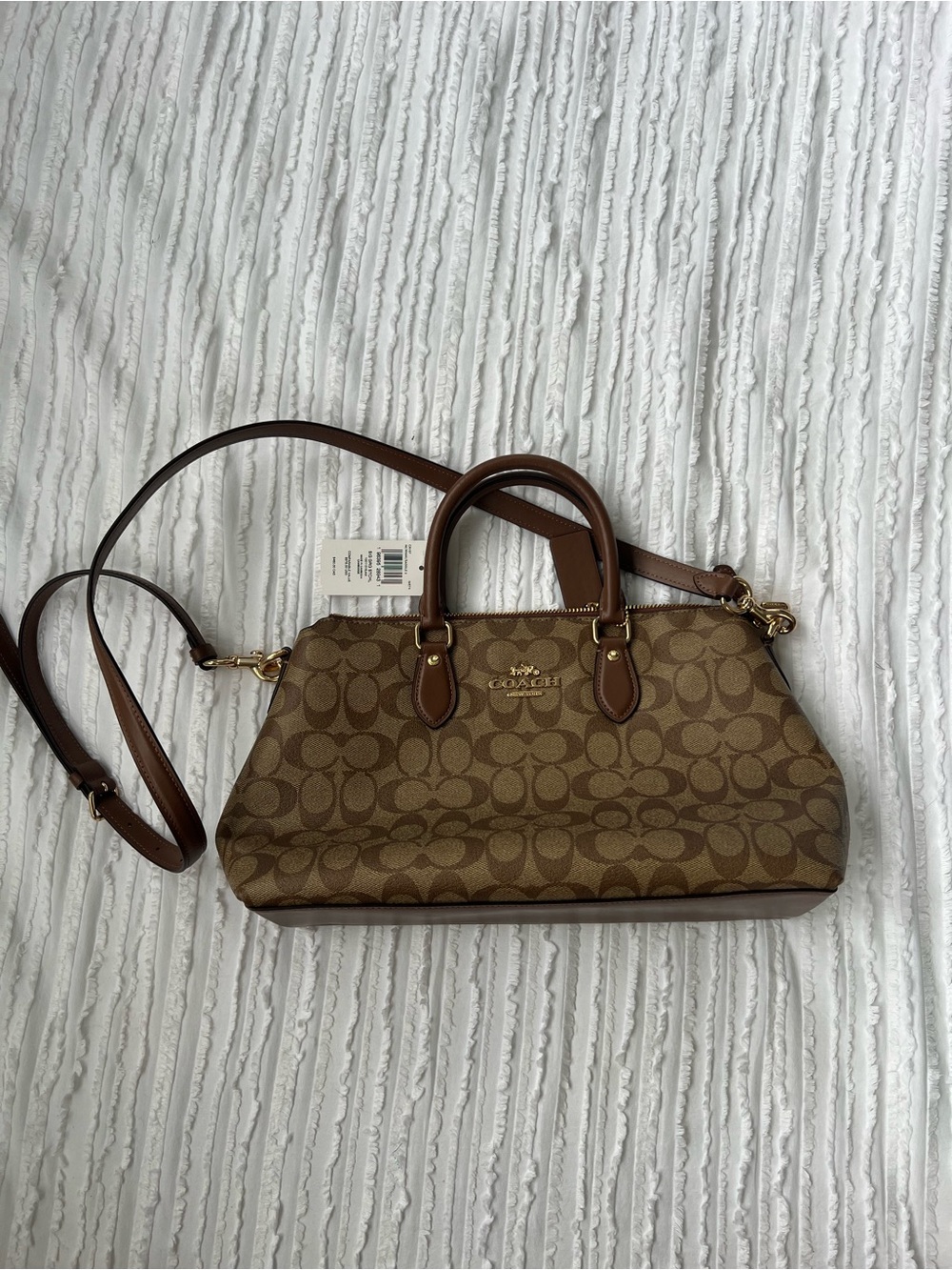 Coach Brown Signature Canvas Satchel with Leather Trim